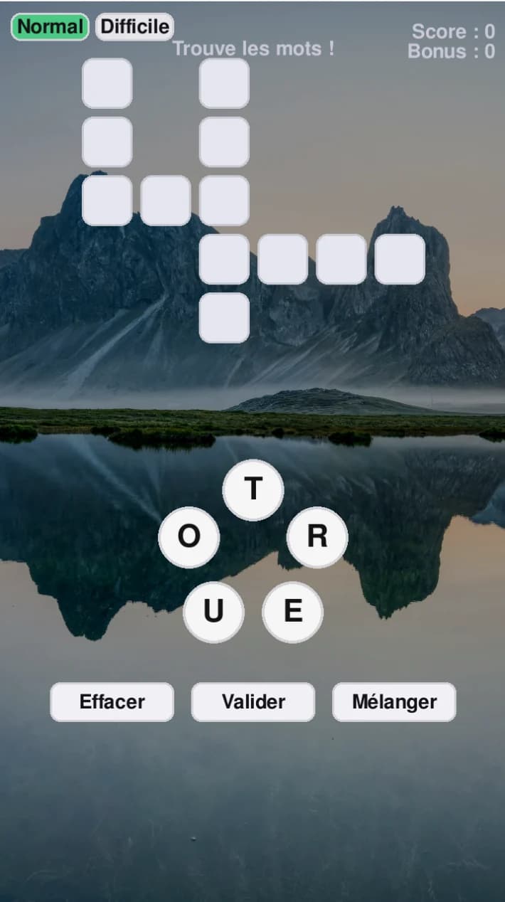 Capture d'écran du jeu Napo Gaming : grille de mots à remplir et lettres mélangées